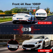 REDTIGER Dash Cam Front and Rear, Touch Screen Dash Camera with Wifi GPS, Voice Control, 4K DashCam with Super Night Vision, WDR, 24H Parking Mode, Vehicle, Free 64GB Card