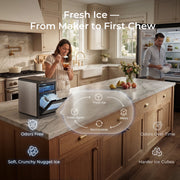 Goosiay Nugget Ice Maker Countertop, Portable Pebble Sonic Ice Machine, 44 lb Daily Capacity, Stainless Steel, Black, 20EN