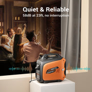 Efurden 2800W Portable Inverter Generator, Gas Powered, EPA Compliant, CO Shutdown, Low Noise, Parallel Capability, Orange