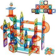 BEEPRINCESS Magnetic Marble Run 3D Building Blocks STEM Educational Toy, 98 Pieces, Non-Toxic ABS, Includes Animal and Fruit Stickers, Ages 3 and Up, 6669A
