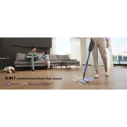 GOOVI Steam Mop Cleaner, 6-in-1 Rotated Mop with 1200W High-Temperature Steam, 350ML Detachable Water Tank, 23FT Cord, 2 Microfiber Pads for Hardwood, Carpet, Tile
