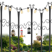 Felhcc 6 Pack 10Ft Heavy Duty Metal String Light Poles with Flag Stand, Weather-Resistant Black Steel