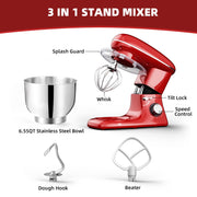 Hosaud 6.5 QT Electric Stand Mixer, 3-IN-1 Food Mixer, Red