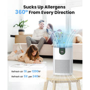 Vewior Air Purifier for Home, Large Room up to 1200 sq.ft, H13 HEPA Washable Filter, 360 Air Intake