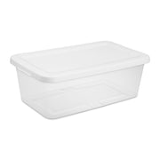Sterilite 6 Quart Small Storage Bin, Clear Plastic Container with Snap-On Lid, White, 2242-80