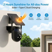 Pelard Outdoor Security Camera, Solar Powered, 4K Ultra HD, 360 Panoramic View, AI Human Detection, Color Night Vision, Two-Way Audio, Real-Time Alerts, IP66 Waterproof