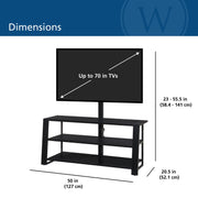 Whalen Zane 3-in-1 TV Stand with Swivel and Wall Mount, Glossy Black Finish, Fits TVs up to 70 in, XL-46
