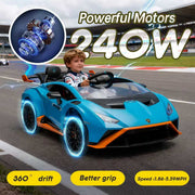 Track Seven 24V Kids Electric Ride-On Car Licensed Lamborghini STO with Remote Control, Dual 120W Motors, Foam Front Wheels, Bluetooth Music, 360 Spin, Blue, TTLAMW1578P210769-BL