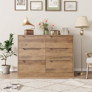 Homfa HOS-PB-210 6 Drawer 42.5'' W Double Dresser, Modern Handless Wood Storage Cabinet, Rustic Brown