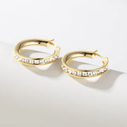 POHNUI 14K Gold Hoop Earrings for Women, 20mm Diameter, 44 Cubic Zirconia Stones - Lightweight