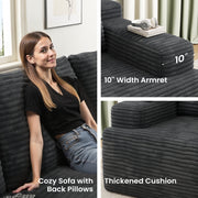 IDEALSOUL 104-Inch Cloud Sectional Couch with L-Shaped Chaise, Modern Modular Sofa, Deep Seat, Velvet Corduroy Upholstery, Black Grey