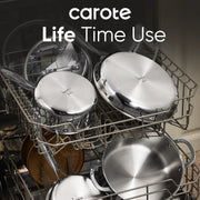 Carote 19-Piece Tri-Ply Stainless Steel Cookware Set, Induction Compatible and Oven Safe, Silver Handle