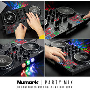 Numark Party Mix II DJ Mixer Controller Set With 2 Decks and Party Lights