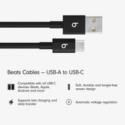 Beats MDGG4LL/A USB-A to USB-C Woven Cable (1.5 m / 5 ft) - Bolt, Black