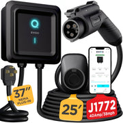 EVIQO Level2EVCharger48A Level 2 Electric Vehicle Charger, 48 Amp Adjustable Output, NEMA 14-50 Plug, SAE J1772 Connector, 25 ft Cord