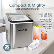 Igloo Countertop Ice Maker, 26-Pound Daily Capacity, Stainless Steel, Portable, LED Control Panel, Auto-Clean Function, 810061702177