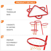 Bruce & Shark 4-Hoop Kids Basketball Hoop Portable Stand Set with 4 Balls for Ages 3+