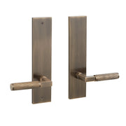 Signature Hardware EH.SSQTB.2625.42.R.ABS Straight Knurled Solid Brass Dummy Entrance Door Set Lever Handle - Right Hand - Antique Brass
