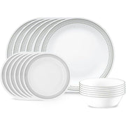 Corelle Mystic Gray 18-Piece Dinnerware Set, Triple-Layer Vitrelle Glass, Chip Resistant, Lightweight, Round Plates and Bowls, Service for 6, 1134332