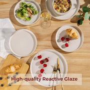 AmorArc Ceramic Dinnerware Set for 4, Speckled Stoneware Plates & Bowls w/Unglazed Terracotta, Beige, 12-Piece
