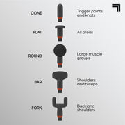 Sharper Image 1018499 PowerBoost Sport Plus Massage Gun, Deep Tissue Percussion, 7 Speed Settings, 5 Attachments, Black