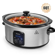 Bluebow 6QT Slow Cooker, 3 Heat Settings with Auto Keep Warm, Non-Stick Removable Stoneware Pot, Stainless Steel