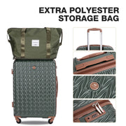 Travelhouse TH2154-6GRE 3 Piece TSA Lock Spinner Wheels Hardshell Luggage with Duffel Bag, Green-Brown