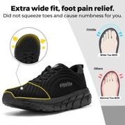 FitVille Womens Running Shoes Wide Sneakers with Arch Support, Black, Size 8 Wide, FlowCore V2