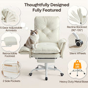 Bestier Big and Tall Executive Office Chair, Beige Velvet, Adjustable Flip-up Arms, Reclining High Back with Footrest and Side Pockets, 300 lbs Capacity, USUSWMTCZSZ-H200671A-WHTSBT