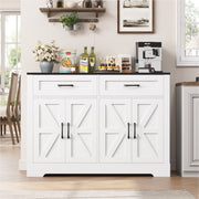 Homfa Farmhouse Bathroom Storage Cabinet with 2 Drawers and 4 Doors, White and Black