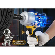RELOIVE 1/2 Cordless Impact Wrench, Brushless Motor, 1000 N.m Torque, 3800 RPM, 3 Speed Modes with Stepless Adjustment, 2 x 4.0Ah Batteries, Yellow