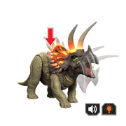 Mattel Jurassic World Wild Roar Triceratops Dinosaur Action Figure Toy, Roaring Sounds, Attack Motion, Amber Lights, Movable Joints, 12.2 in, JKL81