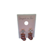 Designed in Paris SAM504B2 Womens Dangle Drop Earrings - Red Socks -Zinc/ Glass/ Epoxy/ Resin