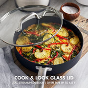 GreenPan Omega Hard Anodized 4.5QT Saut Pan with Healthy Ceramic Nonstick Coating, Glass Lid, Induction Compatible, Oven and Broiler Safe, Black