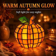 Generic Stained Glass Pumpkin Lamp, Orange Resin, Warm Ambient Glow, Tabletop Decorative Lamp