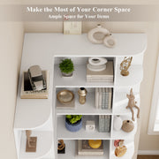 Homfa Corner Bookcase, 73.9 in Tall L-Shaped 6 Tier Bookshelf with Curved Edges, White