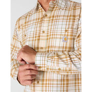 Carhartt Men's Rugged Flex Relaxed Fit Lightweight Long-Sleeve Plaid Shirt, Oat Milk, Medium, 107014