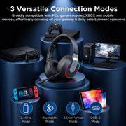 ETEPEHI Wireless Gaming Headset, 2.4GHz Bluetooth, Noise-Canceling Microphone, 3.5mm Wired, RGB Lights, Foldable, Portable, Black, L850