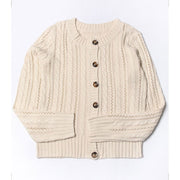Alsol Lamesa YS12272 Women's Cable Knit Cardigan Sweater, Crew Neck, Button Down, Long Sleeve, Loose Fit, M, Apricot