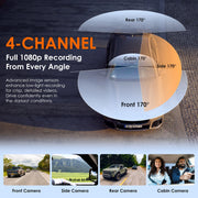 Rexing WMTRW4 4CH Dash Cam 1080p Wi-Fi G-Sensor Dual Mount 32GB Card