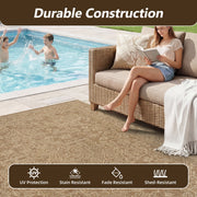 SIXHOME Farmhouse Medallion Outdoor Rug, Water-Resistant Polypropylene Weave, UV Resistant, Non-Slip Backing, Brown, 5'x7'