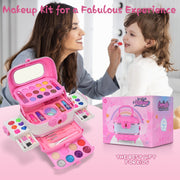 PandaTop Kids Makeup Set, 58-Piece Play Cosmetic Kit with Pink Case, Safe Non-Toxic Washable Makeup for Girls Ages 3-12