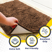 Muddy Mat Super Absorbent Indoor Door Mat, Microfiber Chenille, Quick Dry, Non-Slip Rubber Backed, Brown, 24x36 in