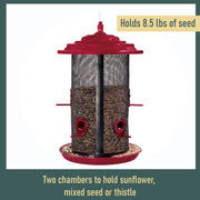 North States Crimson Extra-Large Twin Bird Feeder, Hanging Metal Feeder, 8.5 lb Capacity, Red, 1858