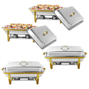 Jacgood Rectangle Golden Chafing Dish Buffet Set, 8Qt Capacity, 4 Pack Full Pan Stainless Steel Catering Warmer with Water Pan