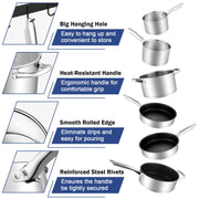 Vesteel 10-Piece Stainless Steel Pots and Pans Sets, Kitchen Cookware Set of 6
