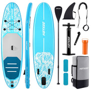 Hotsee Inflatable Stand Up Paddle Board, 10.6 ft, 6 in Thick, 32 in Wide Non-Slip EVA Deck, Removable Fins, Dual-Action Pump, Aluminum Paddle, Backpack Included