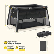 HARPPA Portable Travel Crib and Playard with Thickened Mattress, Breathable Mesh Sides, Lightweight 11lb, Black