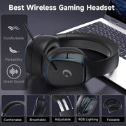 UDH Wireless Gaming Headset, Bluetooth 5.3 and 2.4GHz Wireless, 7.1 Surround Sound, Noise-Canceling Mic