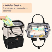 BabbleRoo Large Capacity Baby Diaper Bag Backpack, Waterproof Polyester, Black & Apricot, Includes Changing Mat and Stroller Straps